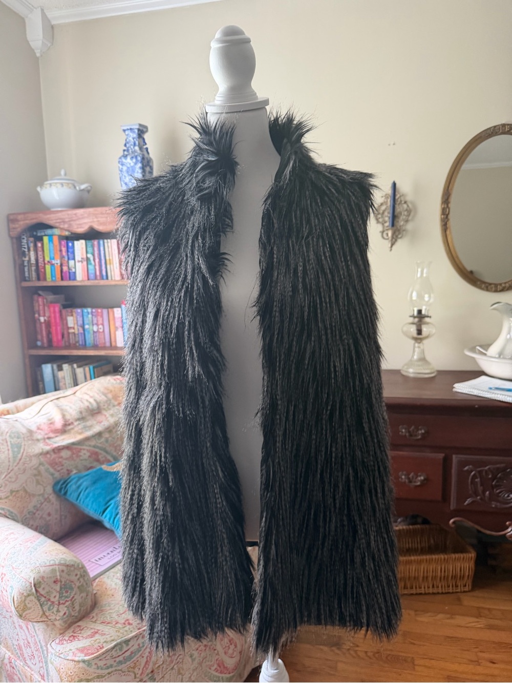 Adrianne Propel Black Faux Fur Long Vest